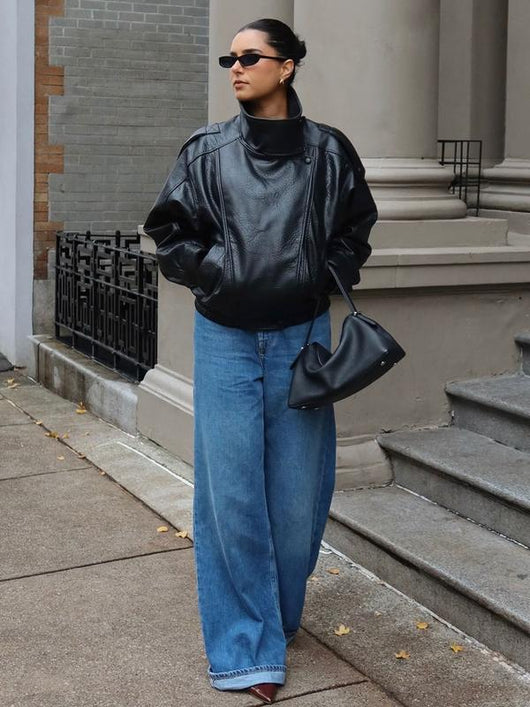 Collar Faux Leather Jacket
