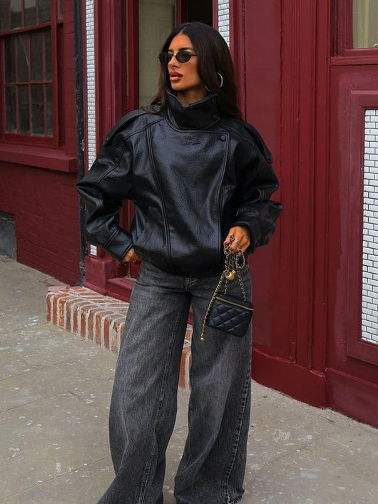 Collar Faux Leather Jacket