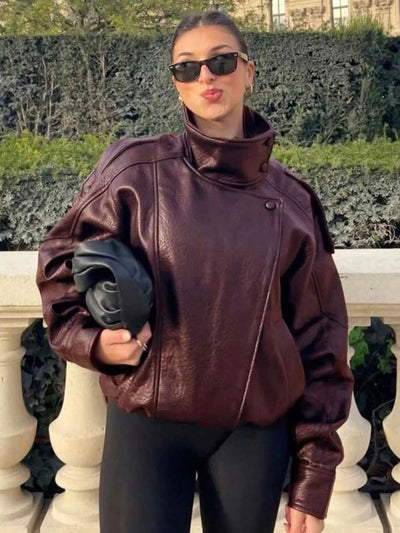 Collar Faux Leather Jacket