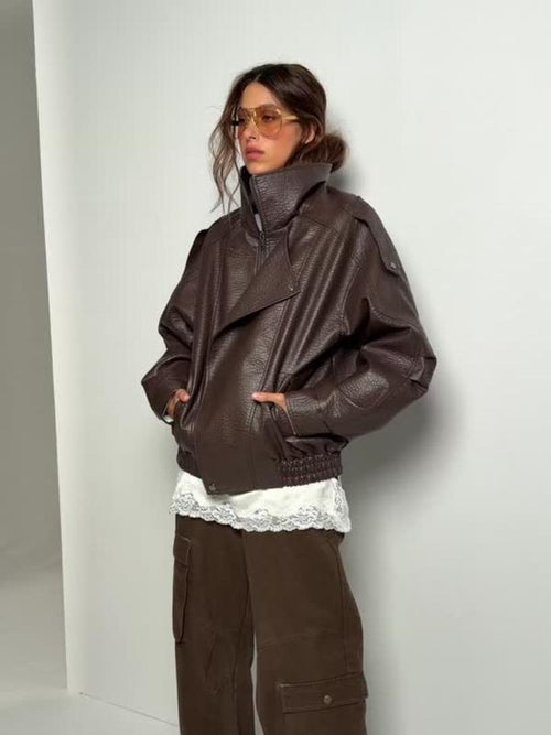 Collar Faux Leather Jacket