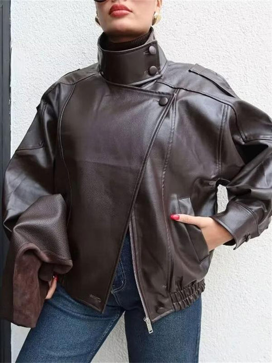 Collar Faux Leather Jacket