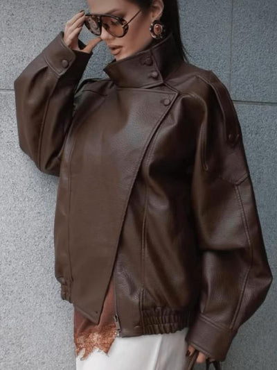 Collar Faux Leather Jacket