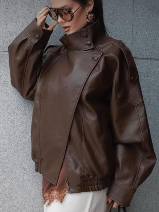 Collar Faux Leather Jacket
